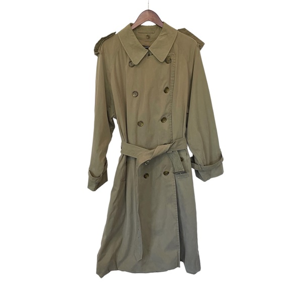 VTG Burberry's of London Olive Green Double Breasted Novacheck Trench Coat, 44R